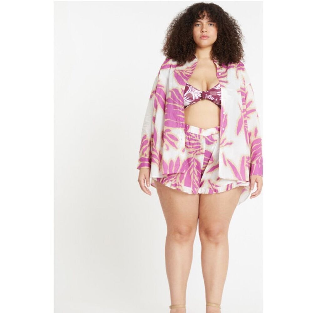 NWT Tanya Taylor Calandra Palm Cotton Shirt In Boysenberry Multi Top Size XXL